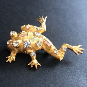HOST PICK 🥳 Frog Pin Brooch Figural Rhinestones Gold